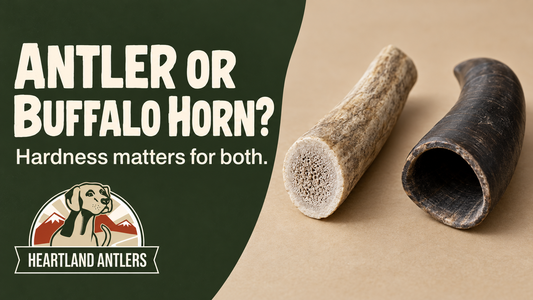 Antler and buffalo horn shown beside the words: Hardness matters for both.