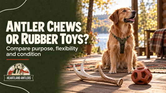 Antler chews or rubber toys?. Compare purpose, flexibility and condition