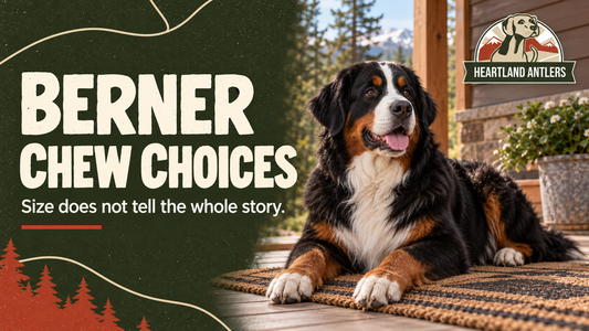 Generated Bernese Mountain Dog scene: size alone cannot select a chew