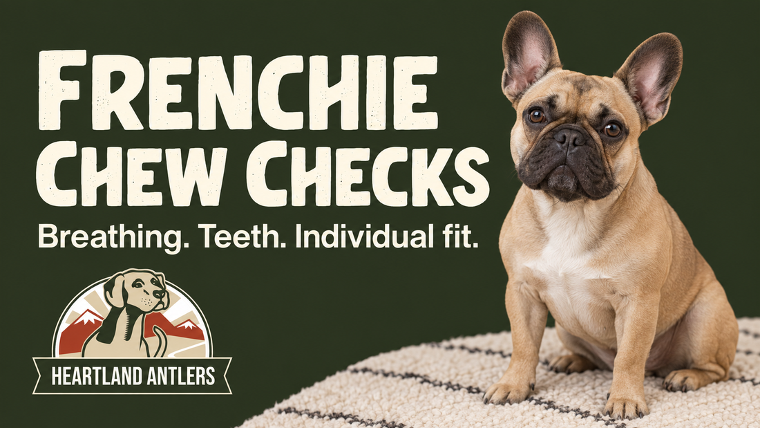 Calm French Bulldog beside breathing, teeth and individual fit guidance.