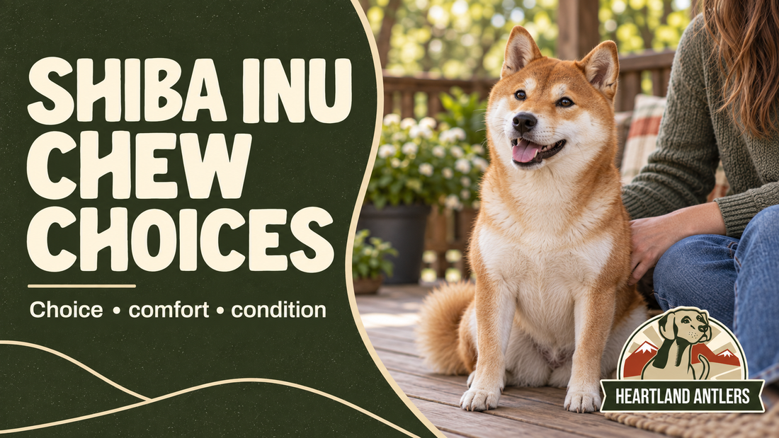 Heartland Antlers guide: shiba inu chew choices, with a calm adult dog