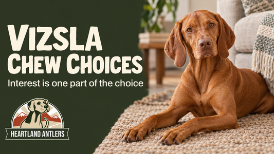 Heartland Antlers guide: vizsla chew choices, with a calm adult dog
