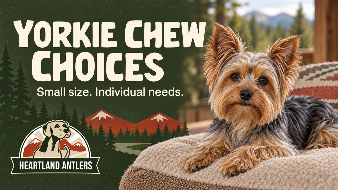 Heartland Antlers guide to Yorkshire Terrier chew choices with a calm adult dog