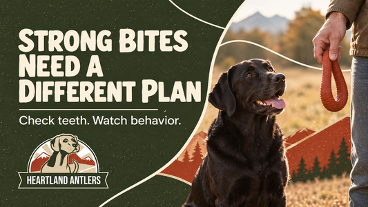 Heartland Antlers illustration: strong bites need a different plan, with dental health and behavior checks
