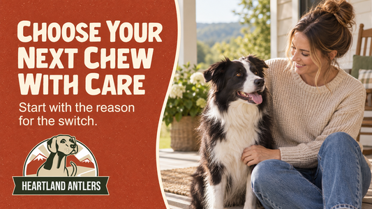 Heartland Antlers guide to choosing the next chew with care, with an adult dog and owner