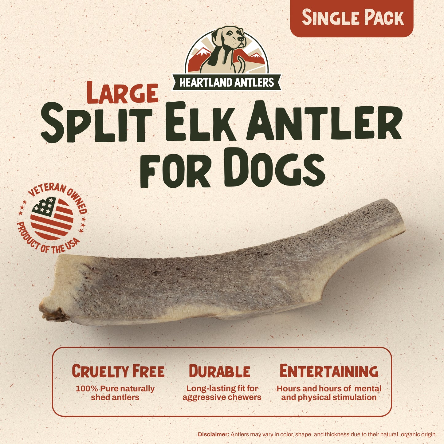 Split Elk Antler Chew - Large (Dogs 45-65 lbs)